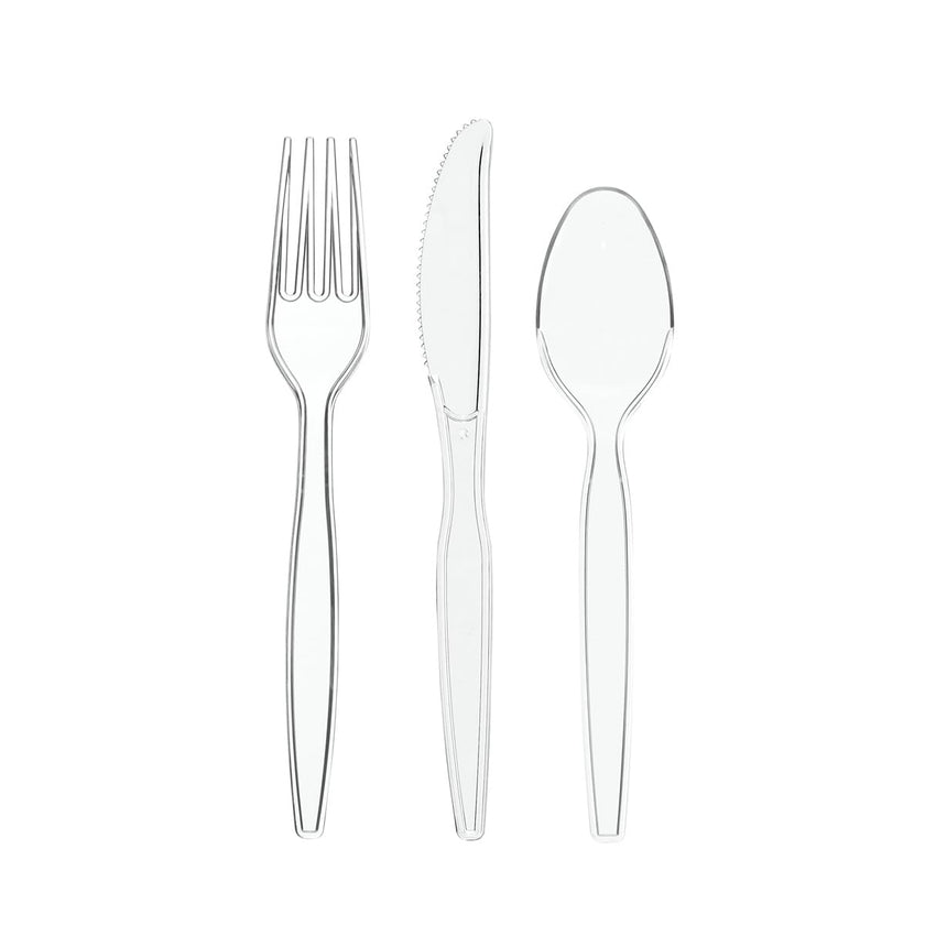 Gusto [360 Combo Pack] Heavy Duty Clear Silverware, Heavyweight Utensils - 180 Forks, 120 Spoons and 60 Knives Cutlery, Reusable, Perfect for Wedding, Parties and Events - Formerly Comfy Package 🍁 All In One Marketplace Canada