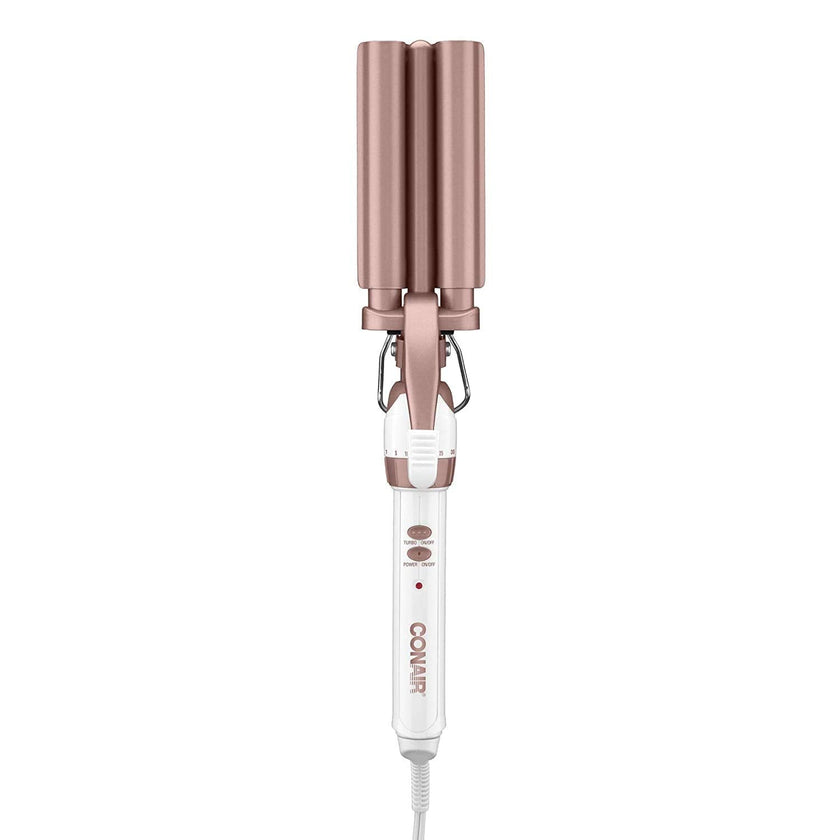 Conair CD704C Double Ceramic Triple Barrel Curl Styling Waver, Deep waves, Long lasting nautral tight waves for all hair lengths, Turbo Heat® – up to 68°F (20C) burst of heat, White/ Rose Gold 🍁 All In One Marketplace Canada