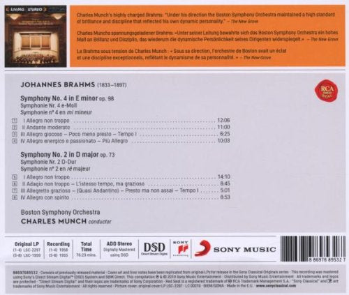 Brahms: Symphonies No. 4 In E Minor, Op. 98 & No. 2 In D Major, Op. 73