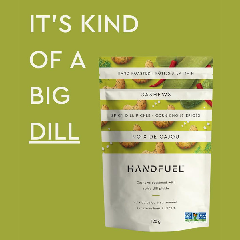 Handfuel Spicy Dill Pickle Cashews, Gluten Free Flavoured Nuts - 40g x 12 🍁 All In One Marketplace Canada