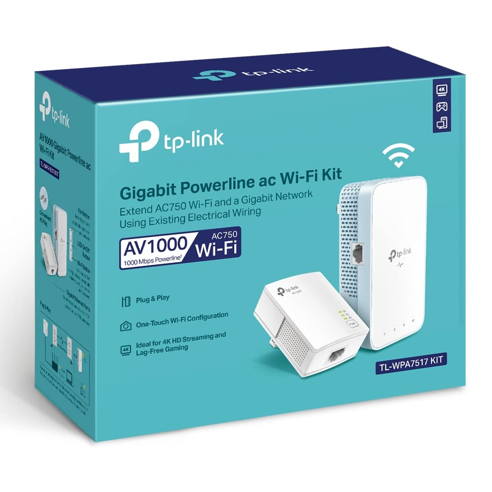 TP-Link Powerline WiFi Extender (TL-WPA7517KIT) - AV1000 Powerline Ethernet Adapter with Dual Band WiFi, OneMesh, Gigabit Port, Ethernet Over Power, Plug & Play 🍁 All In One Marketplace Canada