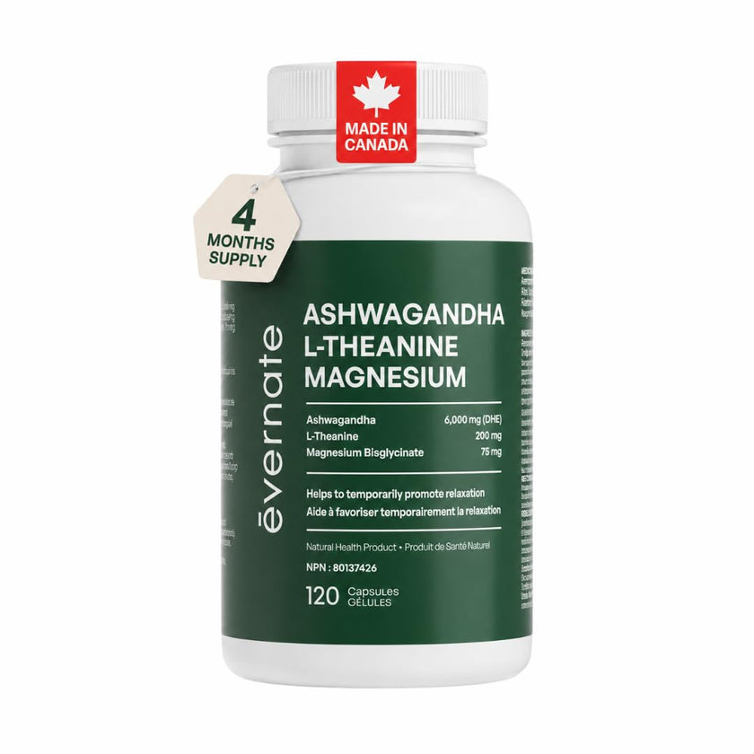 ALL-IN-ONE Ashwagandha 6000mg with L-Theanine 200mg & Magnesium Bisglycinate Chelated – Stress, Sleep, Mood, Calm & Relaxation Support – Non-GMO Vegan – 120 Capsules, 4 Month Supply – 1 Capsule Daily – Made in Canada 🍁 All In One Marketplace Canada