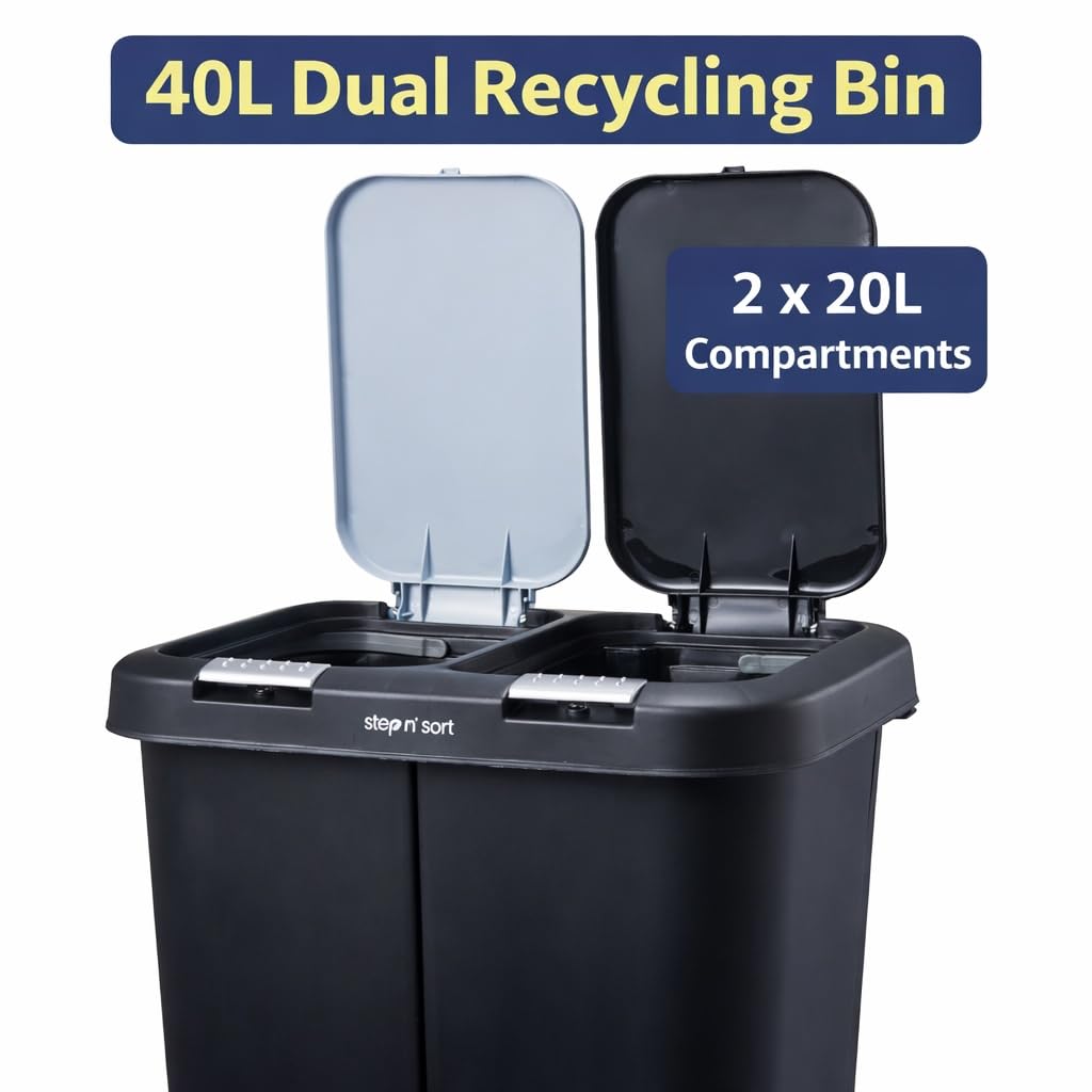Step N’ Sort 40L Dual Compartment Recycling Bin – Slim Kitchen Waste & Recycling System (2 × 20L) 🍁 All In One Marketplace Canada