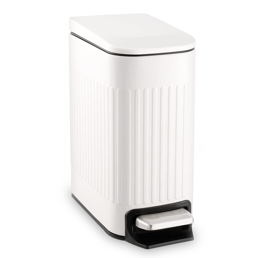 TrashAid Slim Bathroom Trash Can with Lid Soft Close, 6 Liter/1.6 Gallon Stainless Steel Small Garbage Can with Removable Inner Bucket, Step Pedal, Slim Wastebasket for Toilet, Office, Bedroom, White 🍁 All In One Marketplace Canada