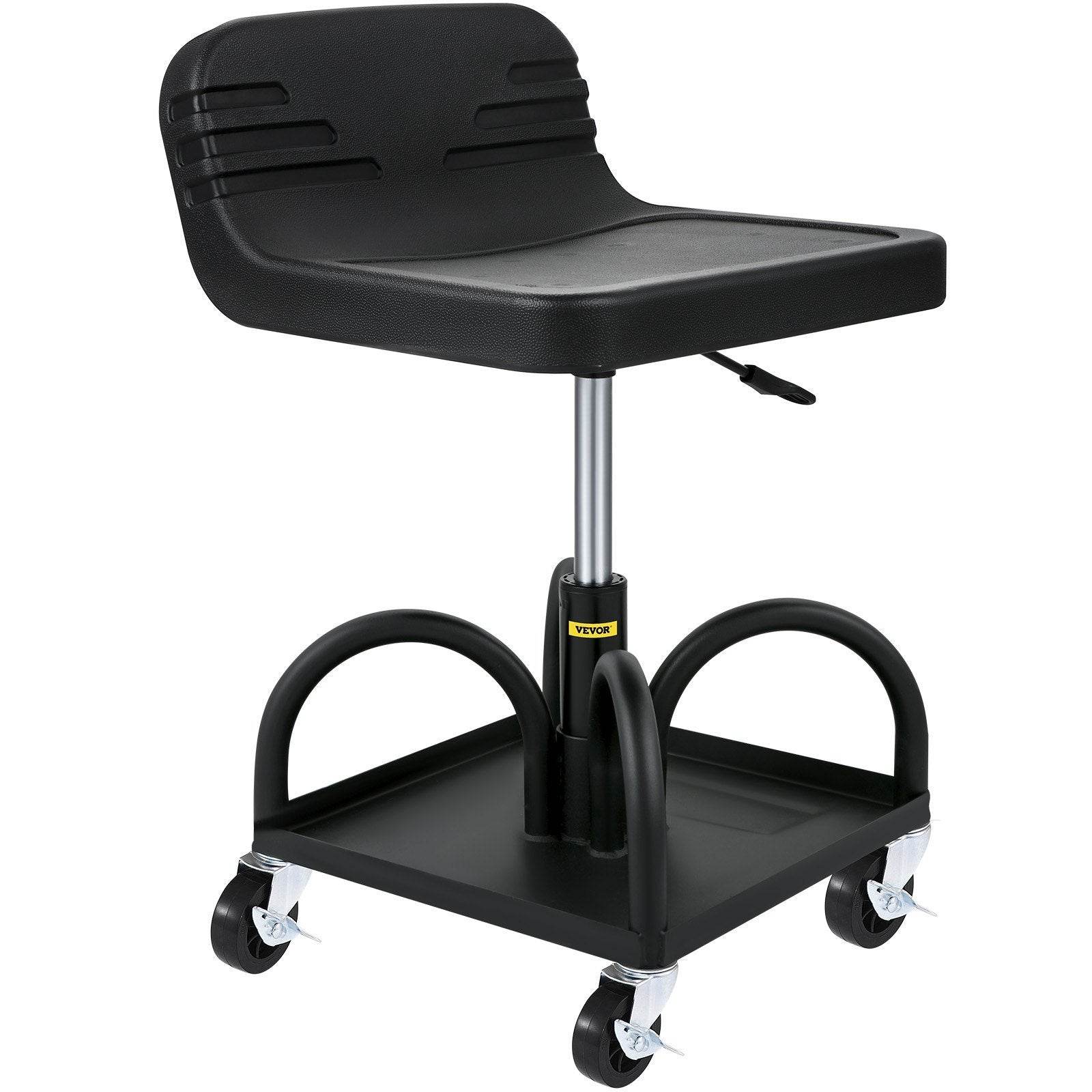 Rolling Garage Stool, 300LBS Capacity, Adjustable Height From 15.7 In To 20.5 In, Mechanic Seat With 360-degree Swivel Wheels And Tool Tray, For Workshop, Auto Repair Shop, Black