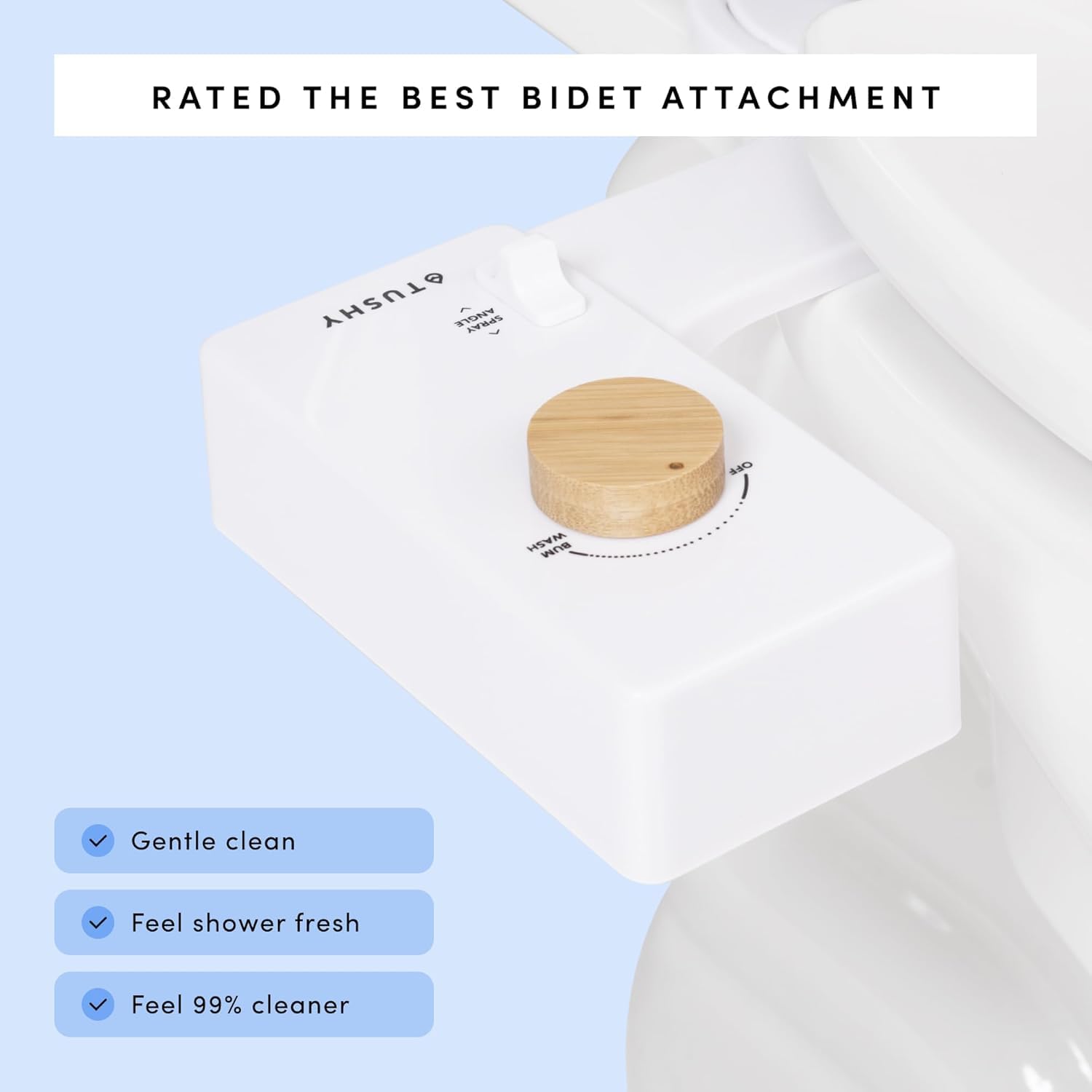 TUSHY Classic 3.0 Non-Electric Bidet Toilet Attachment, Experience a Superior Fresh Water Clean (Slim Fit, Easily Installs Under Toilet Seat, Adjustable Spray, Self Cleaning Nozzle), Bamboo Knob 🍁 All In One Marketplace Canada