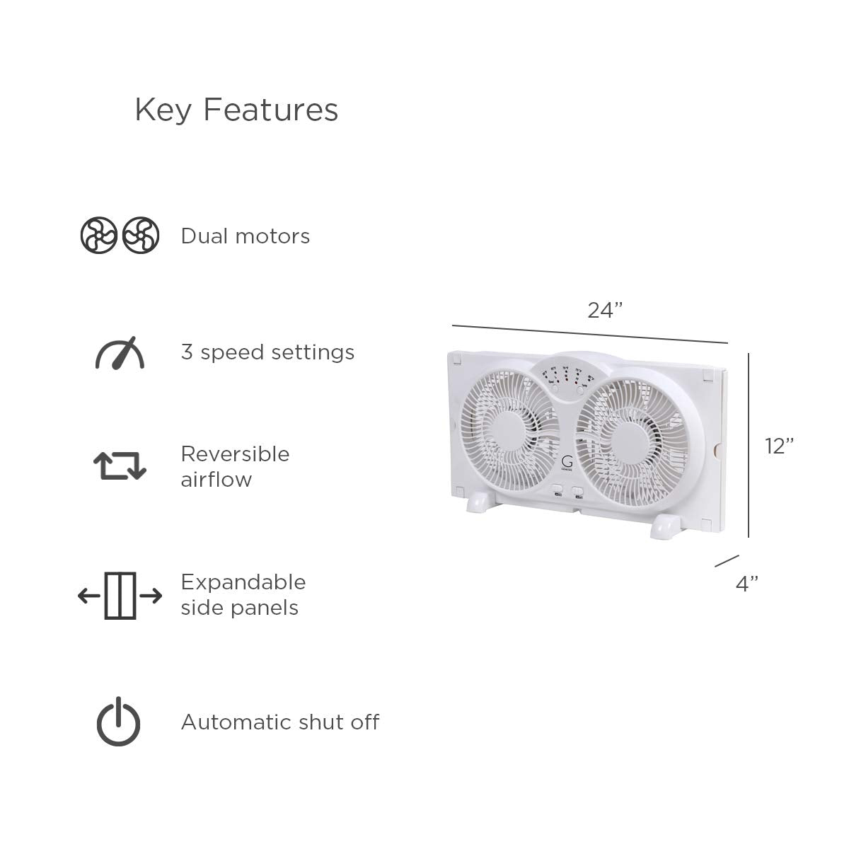 Genesis Twin Fan High Velocity Reversible AirFlow Fan, LED Indicator Lights Adjustable Thermostat & Max Cool Technology, ETL Certified, White (A1WINDOWFAN) 🍁 All In One Marketplace Canada