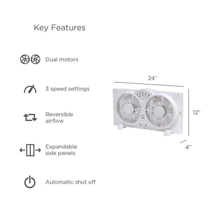 Genesis Twin Fan High Velocity Reversible AirFlow Fan, LED Indicator Lights Adjustable Thermostat & Max Cool Technology, ETL Certified, White (A1WINDOWFAN) 🍁 All In One Marketplace Canada