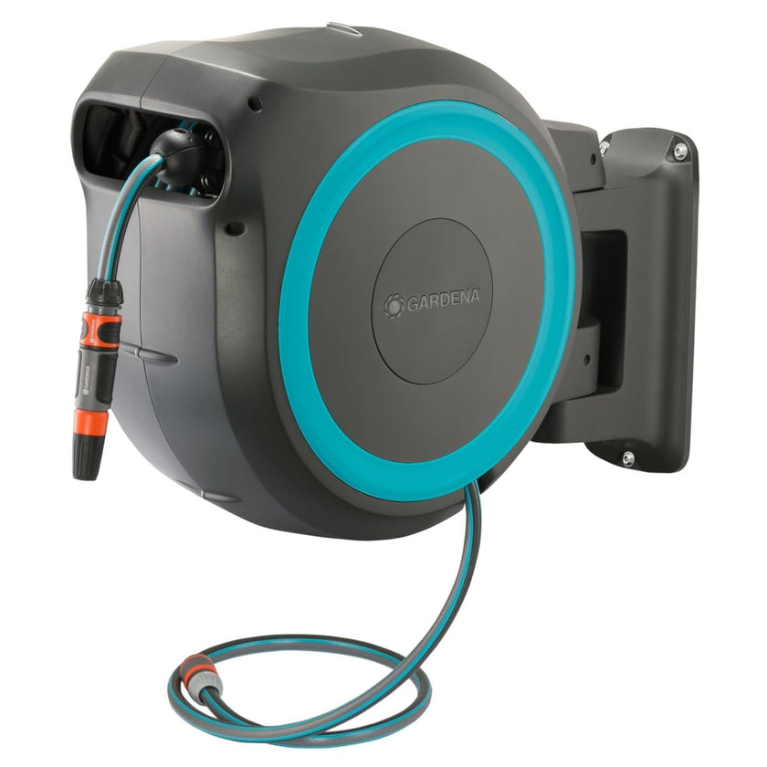 Gardena 18630-37.000.00 115 ft. Wall-Mounted Auto-Retractable Hose Reel, Frost-Proof, RollControl Technology for Safe and Slow retraction, 1/2