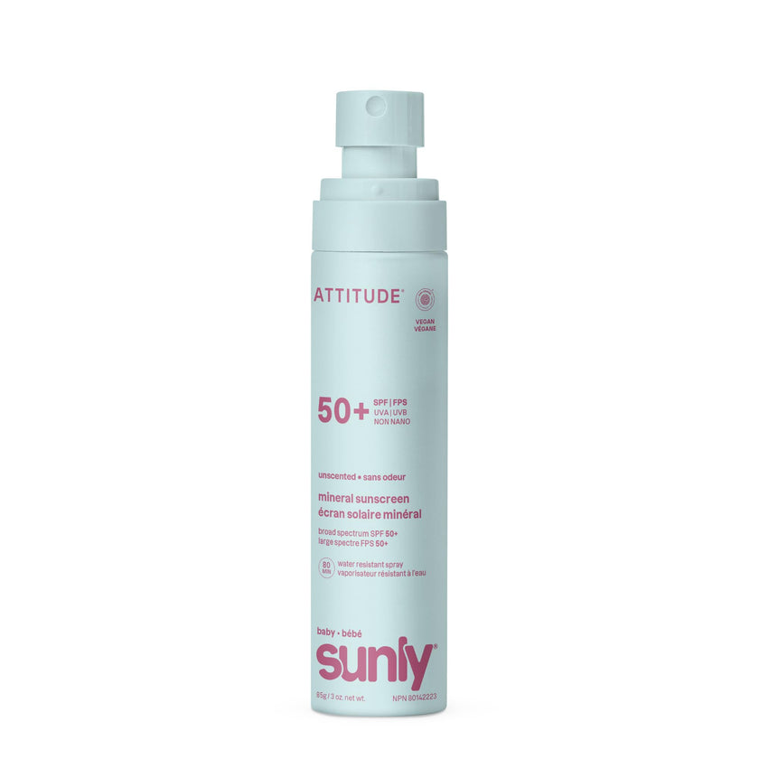 ATTITUDE Baby Mineral Sunscreen Lightweight Lotion SPF 50, Broad Spectrum Zinc Oxide, EWG Verified, Non-Nano, Water-Resistant 80 Minutes, Non-Greasy for Face & Body, Vegan, Unscented, 80 grams 🍁 All In One Marketplace Canada