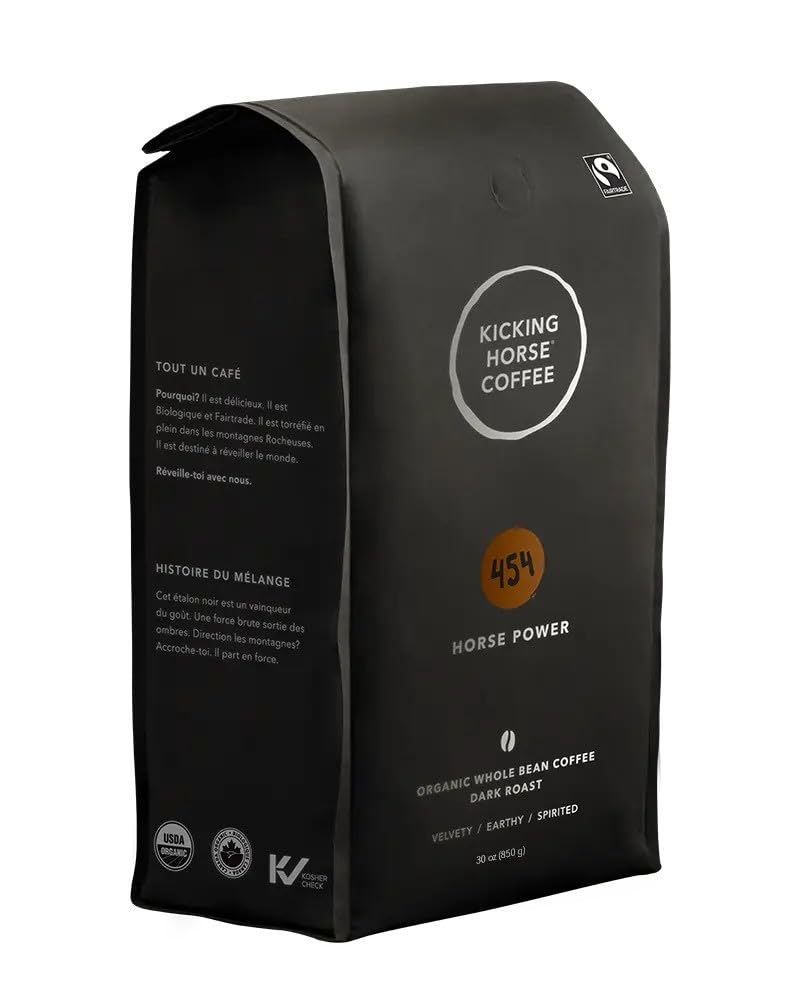 Kicking Horse Coffee – 454 Horse Power, Dark Roast, Whole Bean 100% Arabica Coffee | Dark Roast | All Organic & Fairtrade | 850 g 🍁 All In One Marketplace Canada
