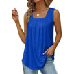 Summer cotton Tops For Women Loose Fit Pleated Square Neck Sleeveless Blouse Tops