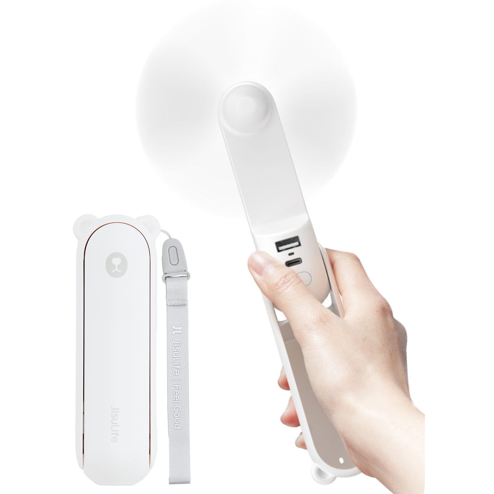 JISULIFE Hand Portable Fan with 4500 mAh Power Bank, 20-37 Hrs Runtime, Battery Operated Folding Pocket Fan, 3 Speeds, Enhanced Airflow, Rechargeable Quiet Mini Fan for Home, Outdoor-White 🍁 All In One Marketplace Canada