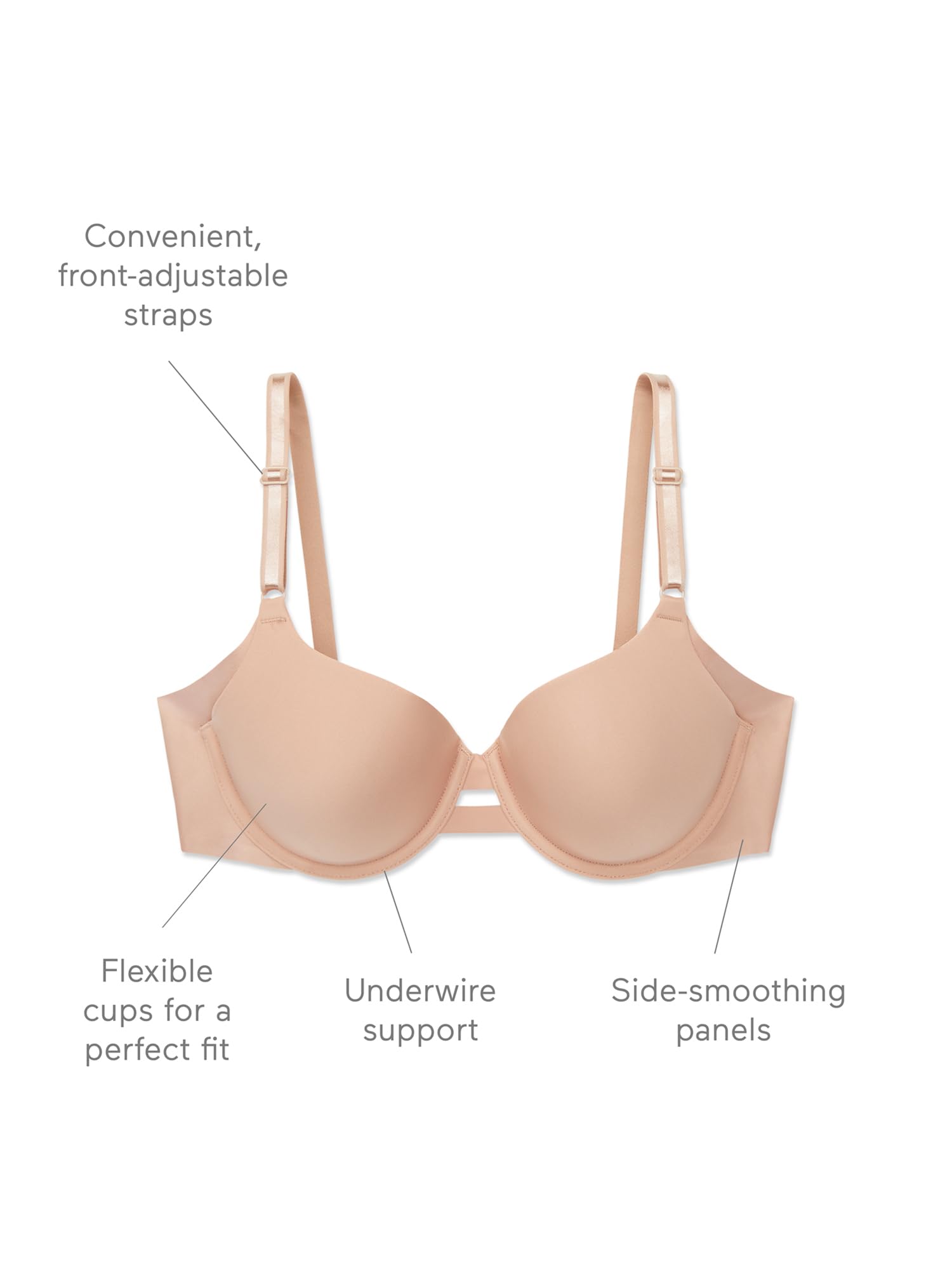 Warners Women's Blissful Benefits Side Smoothing Underwire Bra, Toasted Almond, 36C 🍁 All In One Marketplace Canada