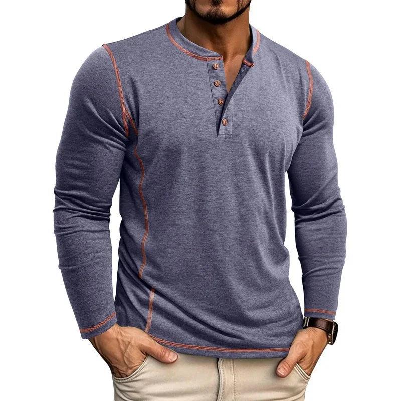 Mens Henley Long Sleeve – Slim Cotton Blend Casual Pullover