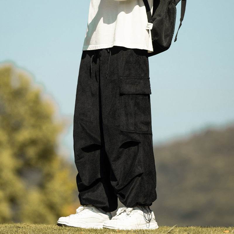 Autumn And Winter Straight Casual Wide-leg Corduroy Baggy Cargo Pant Overalls Men