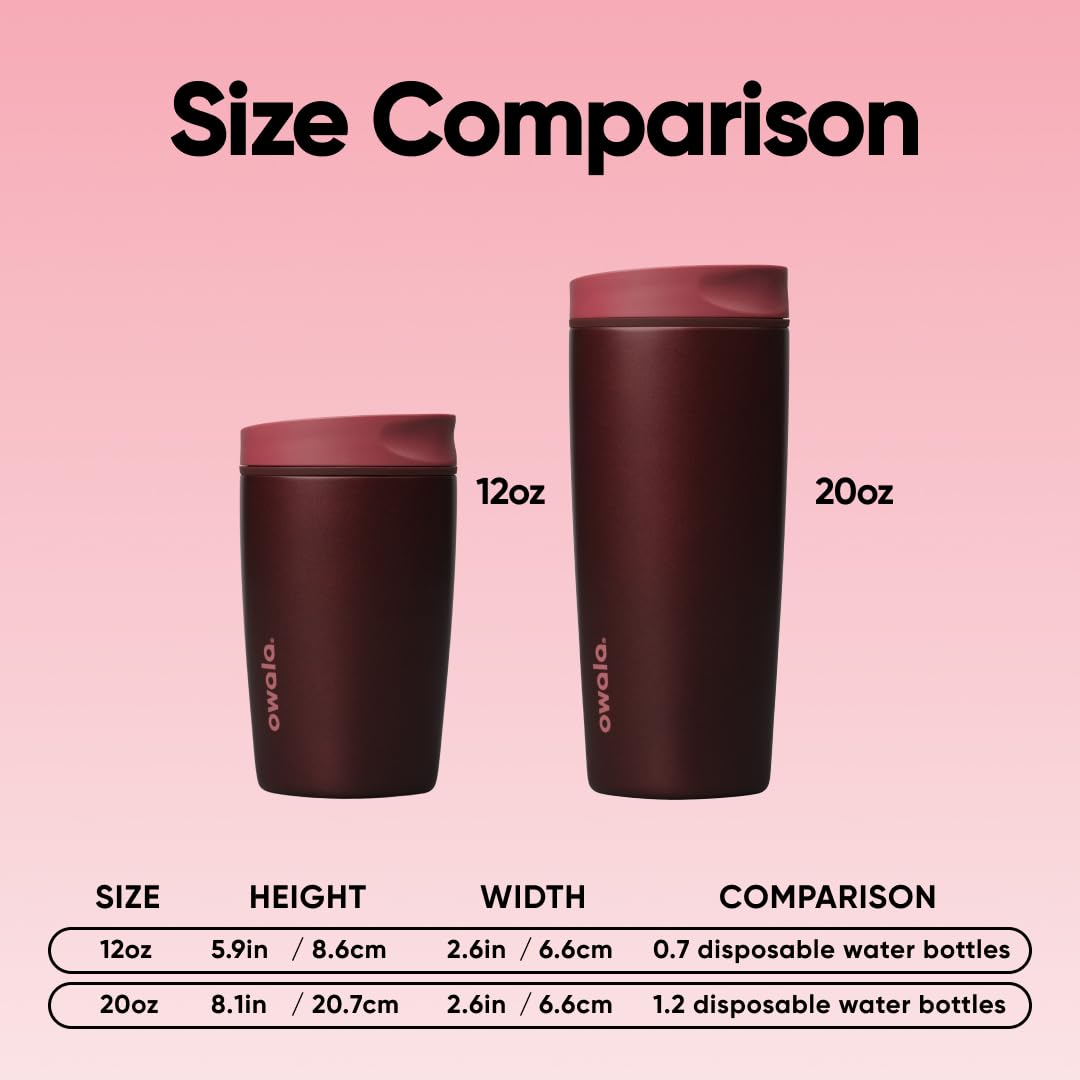 Owala SmoothSip Slider Insulated Stainless Steel Coffee Tumbler, Reusable Iced Coffee Cup, Hot Coffee Travel Mug, BPA Free 20 oz, Black Cherry 🍁 All In One Marketplace Canada