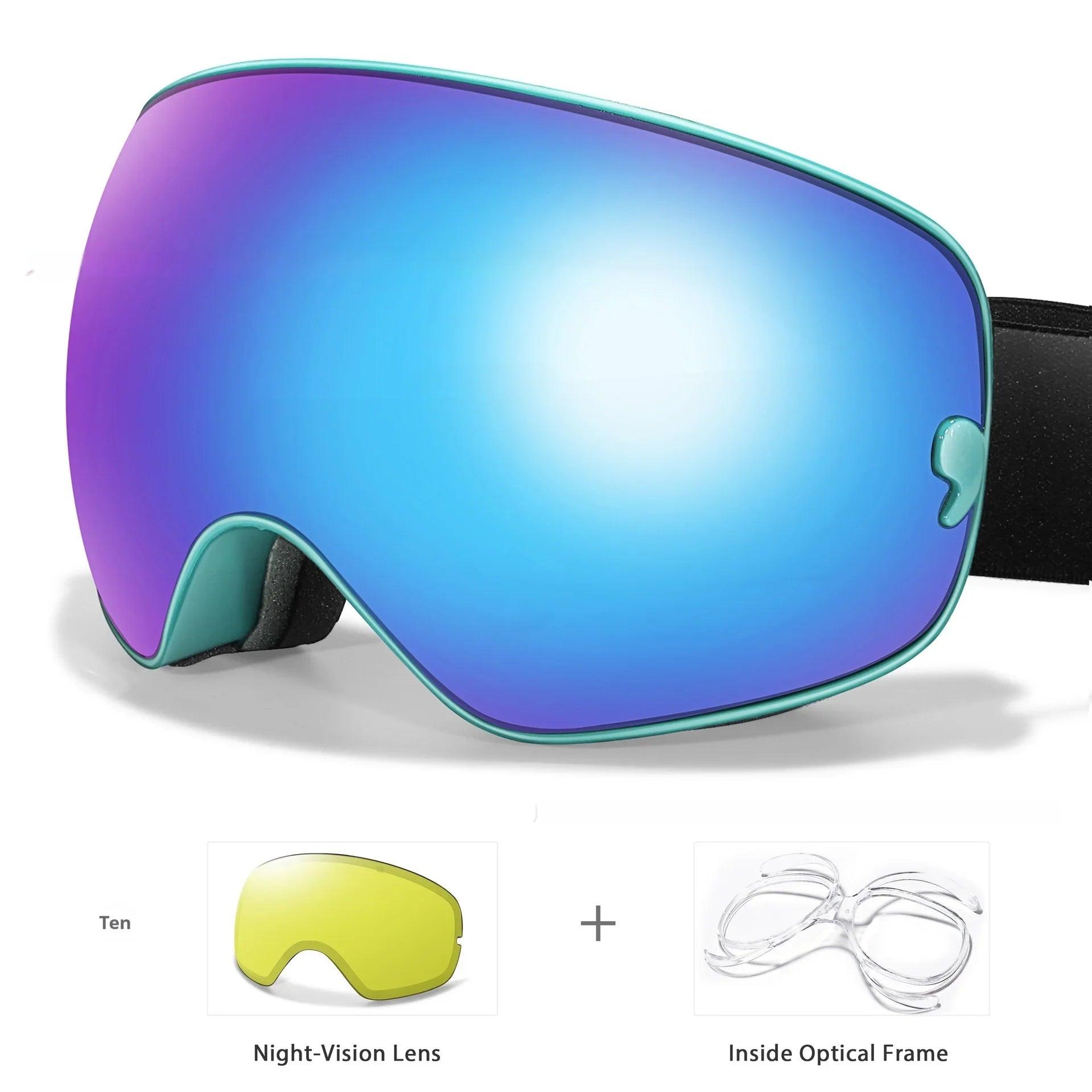 Men's And Women's Anti-fog Card Myopia Glasses Coated Large Spherical Eye Protection Ski Mountaineering Equipment