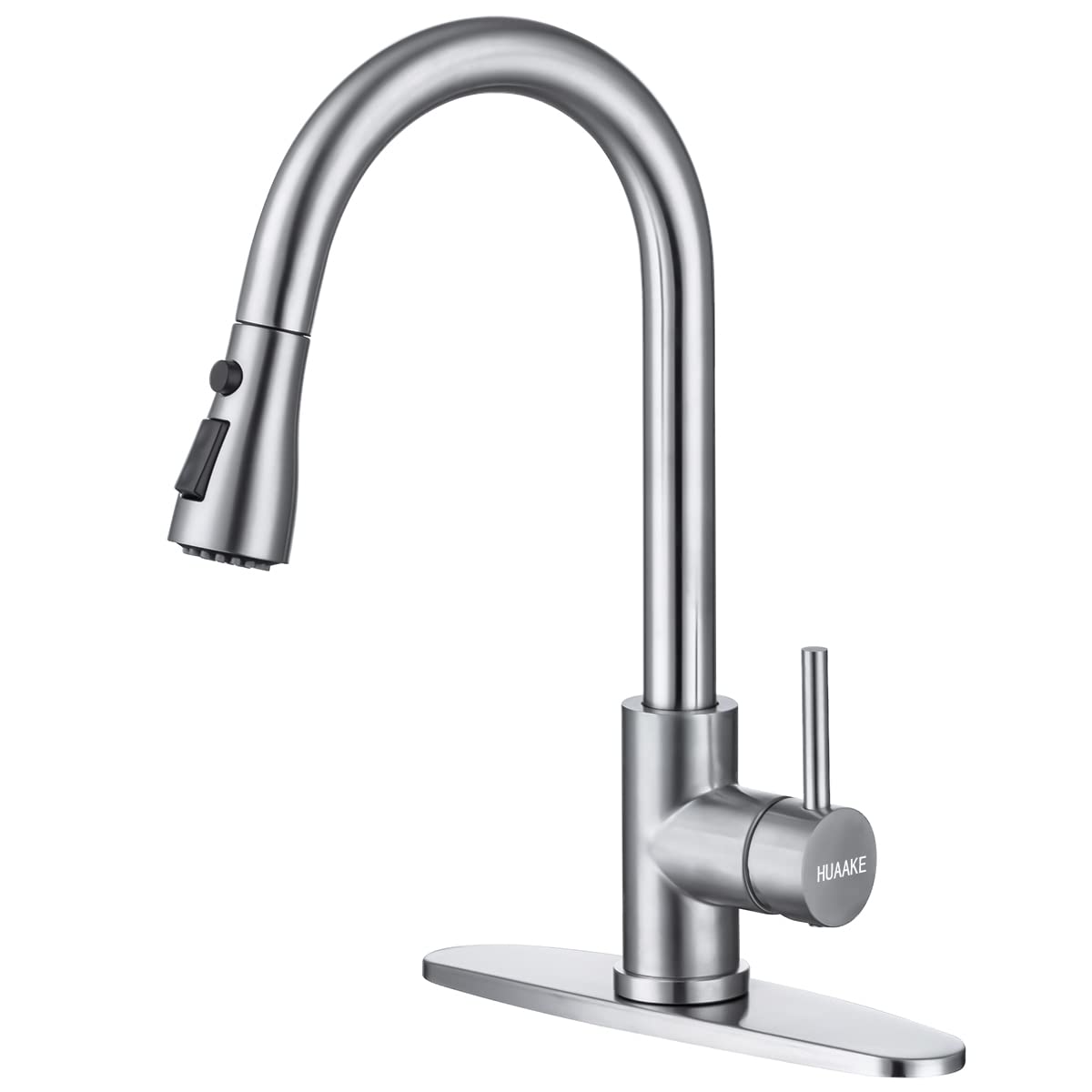 HUAAKE Kitchen Faucet with Pull Down Sprayer, Multi-Function Stainless Steel Single Handle High Arc Kitchen Sink Faucet, 360° Swivel Modern Commercial Kitchen tap with Deck Plate 🍁 All In One Marketplace Canada