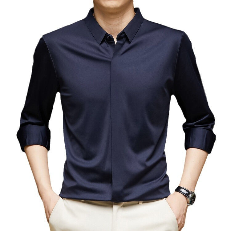 Men's Ice Silk Formal Shirt Half Sleeve Cardigan Canada | EX-STOCK