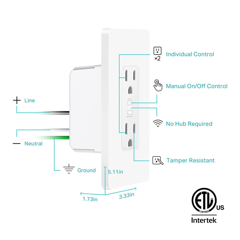 Kasa Smart In-Wall WiFi Outlet by TP-Link (KP200) - Neutral Wire and 2.4GHz Wi-Fi Connection Required, Works with Alexa, Echo and Google Home, No Hub Required, Remote Control, UL Certified White 🍁 All In One Marketplace Canada