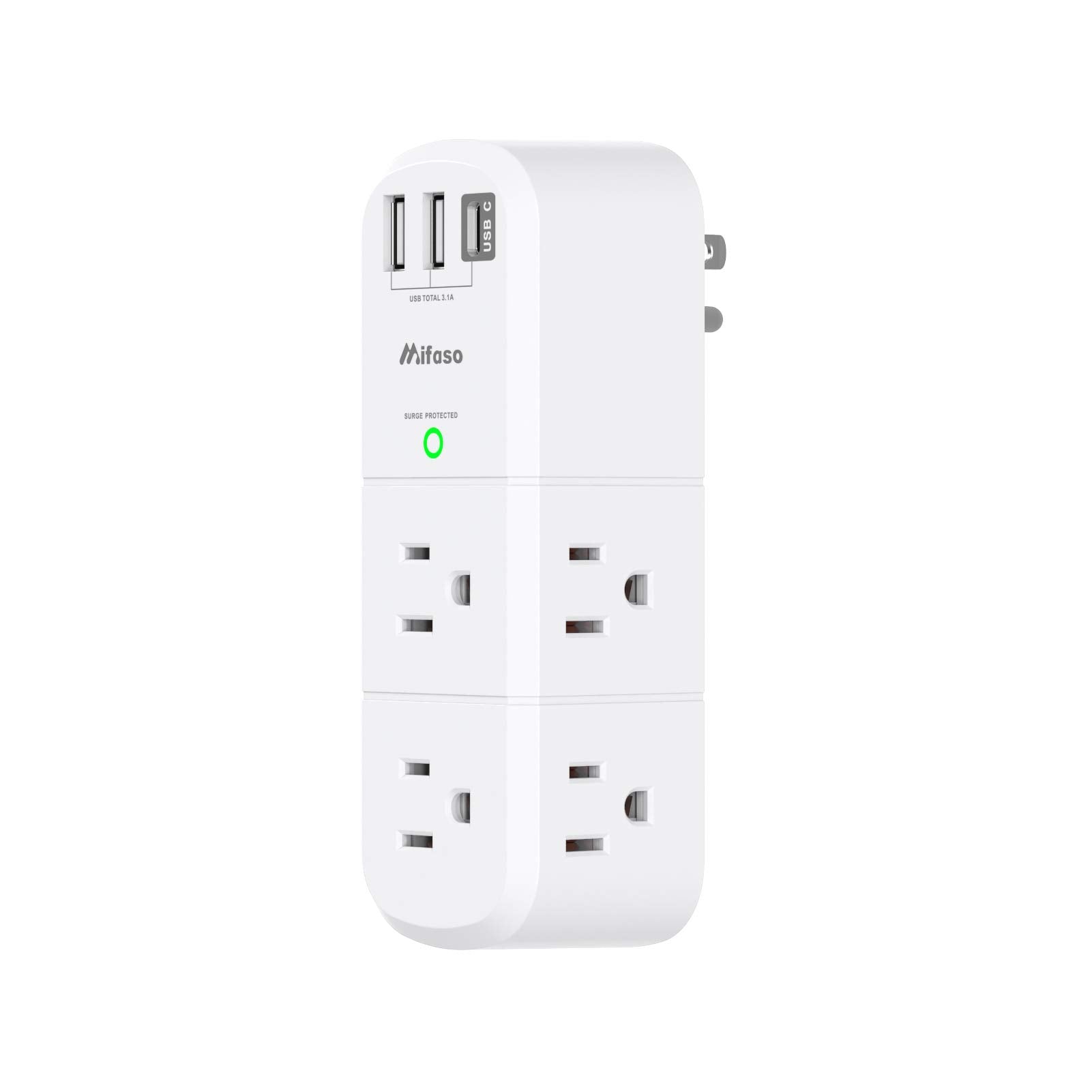 USB Outlet Extender Surge Protector - with Rotating Plug, 6 AC Multi Plug Outlet and 3 USB Ports (1 USB C), 3-Sided Swivel Power Strip with Spaced Outlet Splitter for Home, Office, Travel 🍁 All In One Marketplace Canada