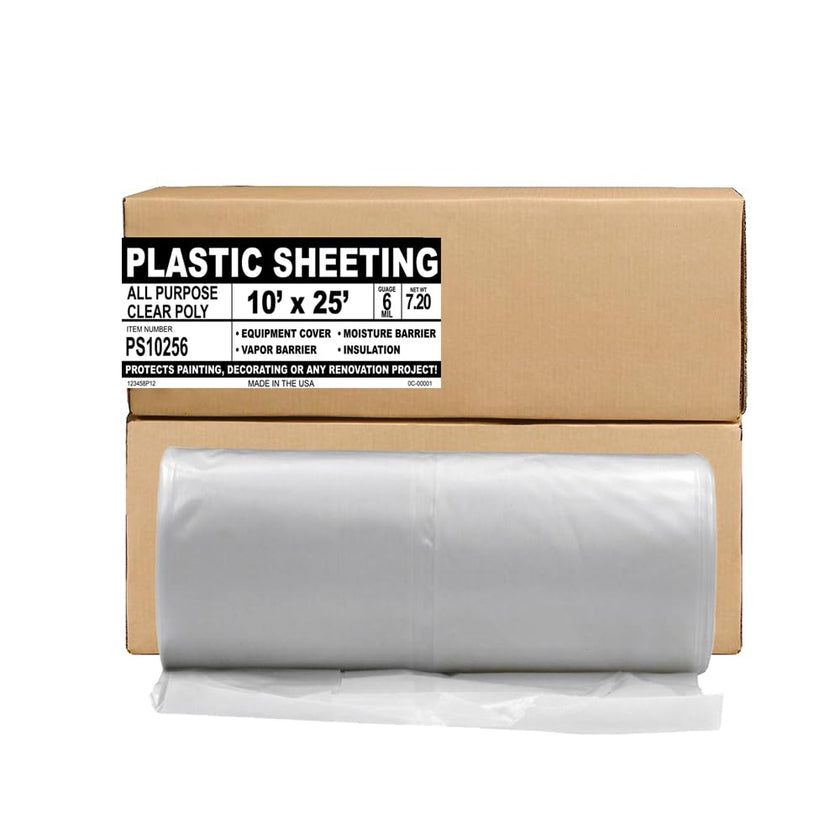 Aluf Plastics 6 MIL Thick Extra Strong Heavy Duty Clear All Purpose Vapor and Barrier Sheet Tarp/Drop Cloth - 10' x 25' - for Painting, Furniture, Carpet, Contractor, & Construction 🍁 All In One Marketplace Canada