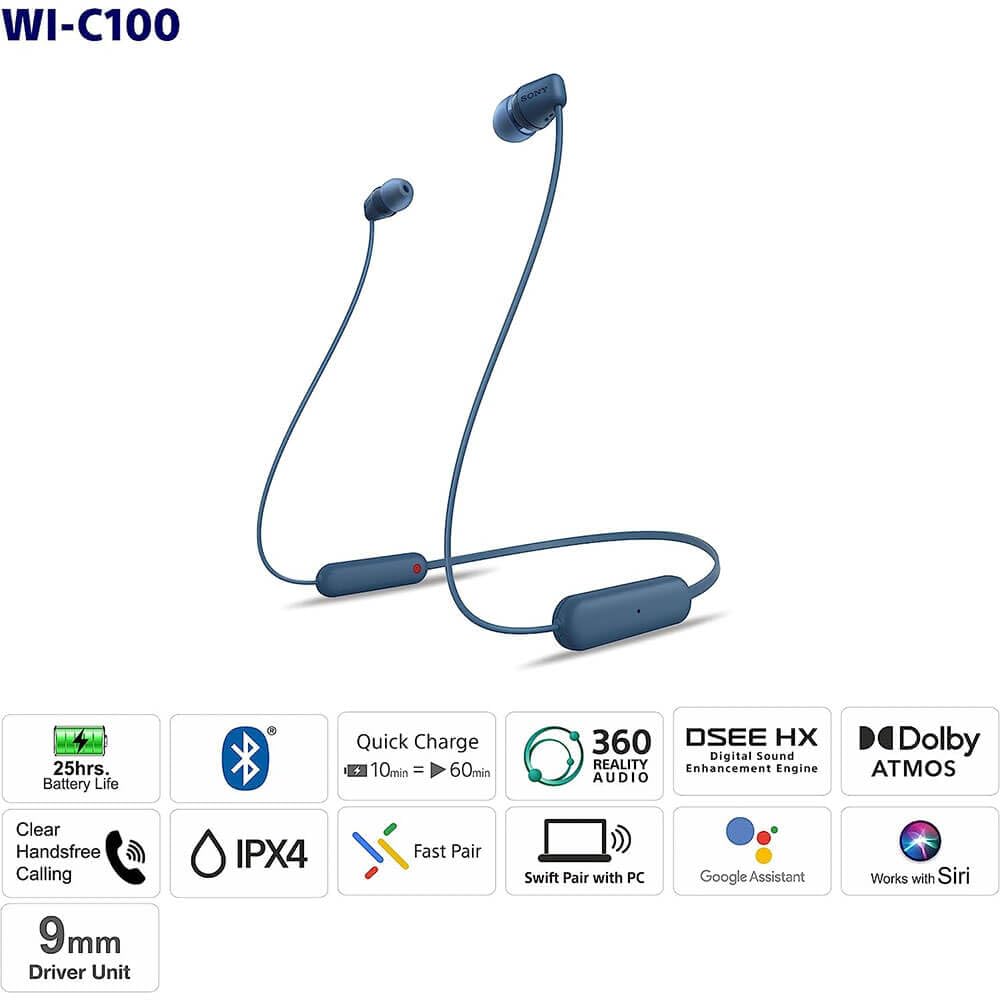 Sony WI-C100 Wireless in-Ear Bluetooth Headphones with Built-in Microphone, Black 🍁 All In One Marketplace Canada