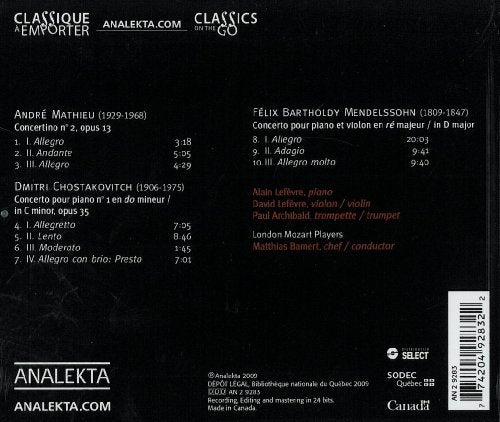 Mathieu, Shostakovich, Mendelssohn: Concertino & Concertos