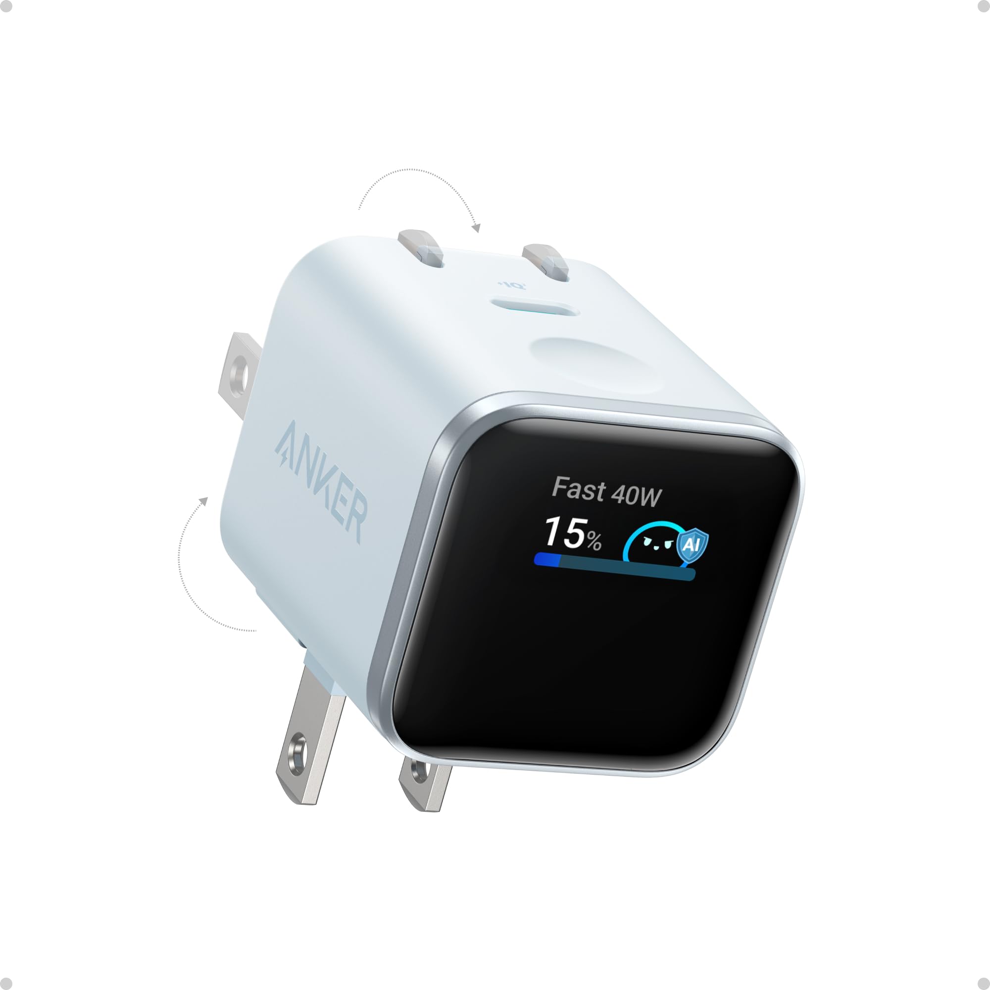 Anker Smart Display Charger,Anker Nano 45W Fast Charging USB C Charger with Smart Recognition,Built-in Care Mode,Compact with 180° Foldable Plug,for iPhone 17/16/15 Series,MacBook,Apple Watch (Blue) 🍁 All In One Marketplace Canada