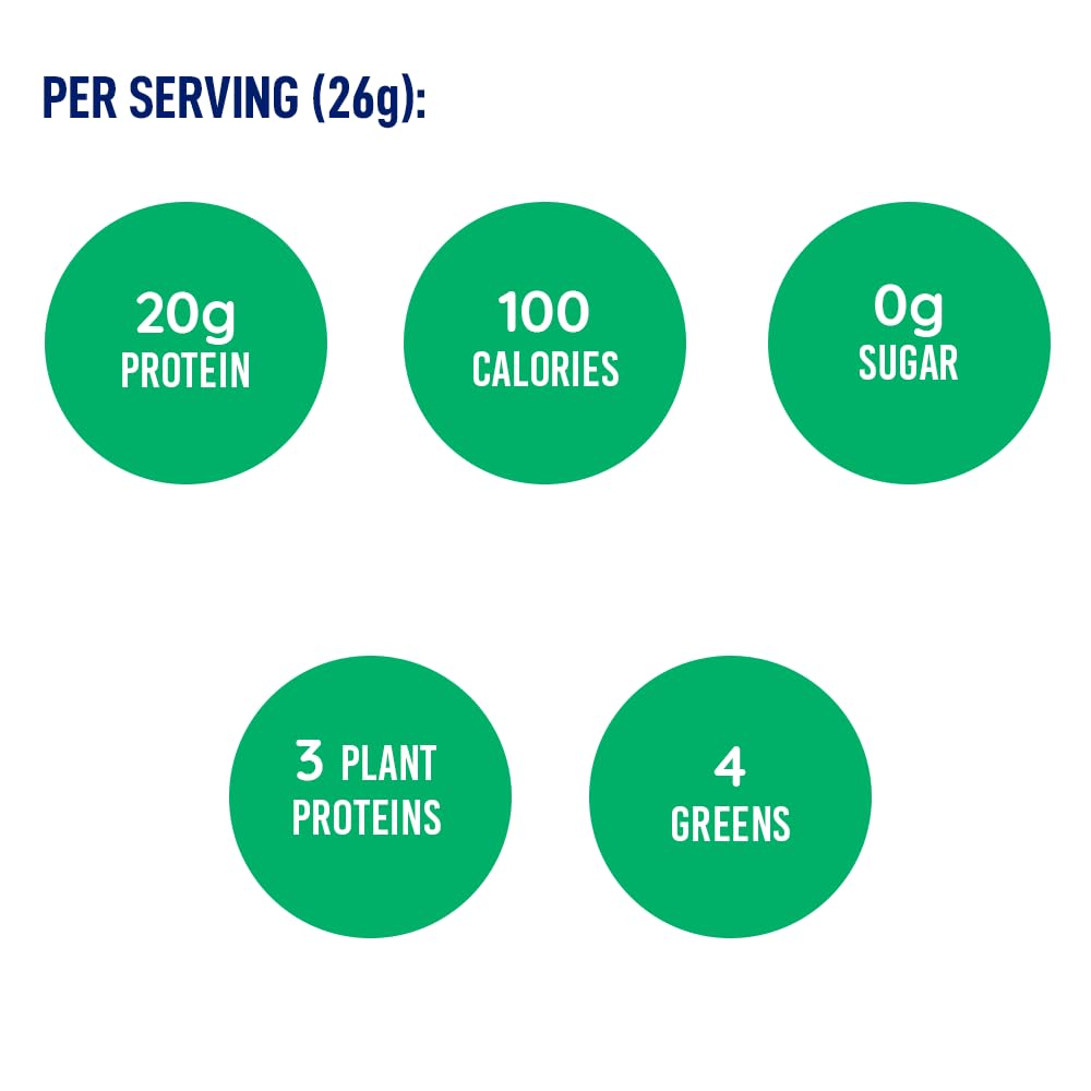 LEANFIT PLANT-BASED PROTEIN & GREENS Natural Vanilla – 20g Plant Protein + 4 Leafy Greens Per Serving – Vegan, Gluten-Free, Soy-Free, No Sugar - 20 Servings, 517g Tub 🍁 All In One Marketplace Canada