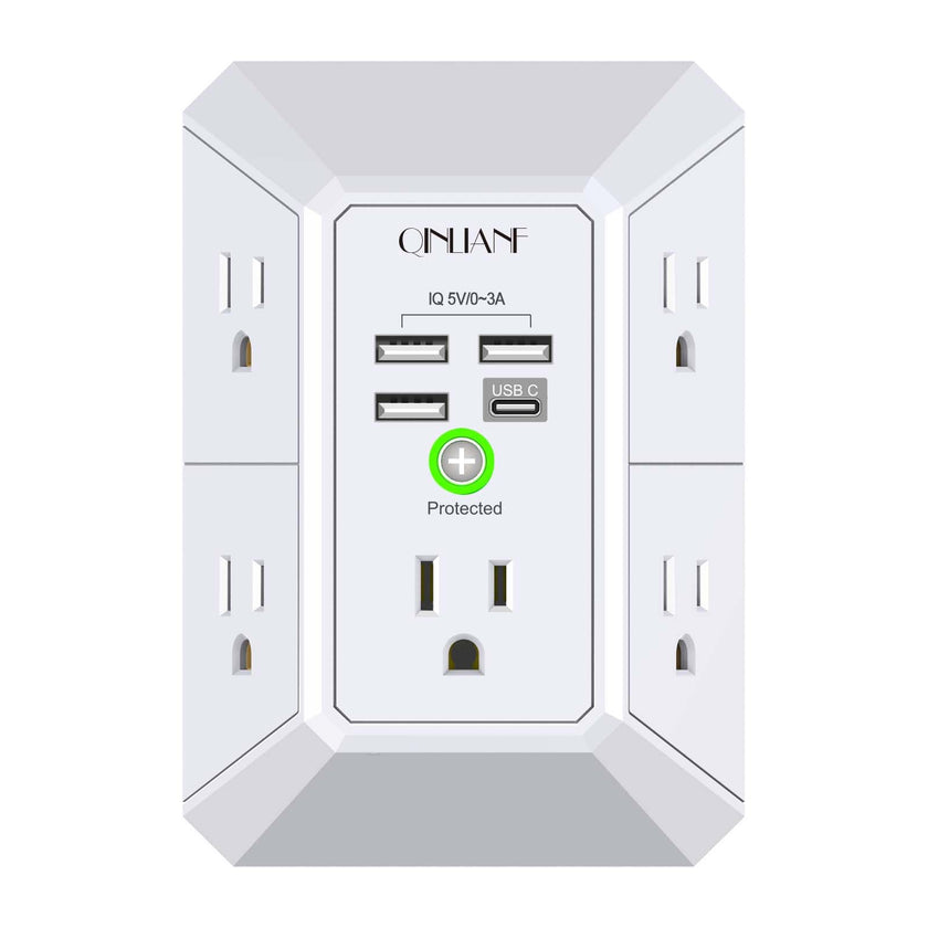 Wall Charger, Surge Protector, QINLIANF 5 Outlet Extender with 4 USB Charging Ports (4.8A Total) 3-Sided 1680J Power Strip Multi Plug Adapter Spaced for Home Travel Office (3U1C) 🍁 All In One Marketplace Canada