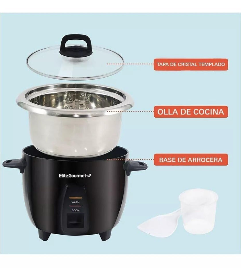 Elite Gourmet Maxi-Matic Electric Rice Cooker with Stainless Steel Inner Pot Makes Soups, Stews, Porridge's, Grains and Cereals, 10 cups cooked (5 Cups uncooked), Black, ERC-2010B 🍁 All In One Marketplace Canada
