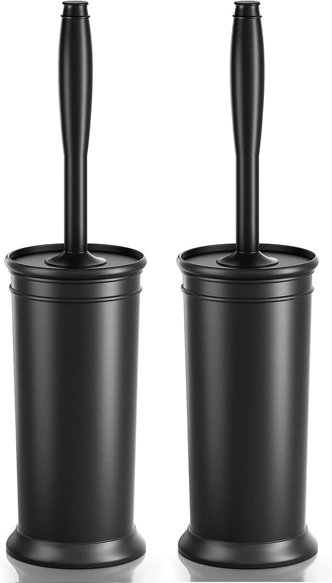 UPTRONIC Toilet Brush, Toilet Bowl Brush with Extra Long Handle Durable Bristles Toilet Scrubber and Covered Holder for Toilet Brush Set for Bathroom Cleaning (Black-02) 🍁 All In One Marketplace Canada