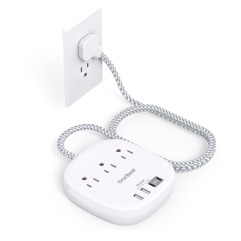 One Beat Flat Plug Power Bar with USB C, 6FT Ultra-Thin Extension Cord, 3 Outlet with 4 USB Ports (2 USB C) Desktop Charging Station, No Surge Protection for Cruise Ship, Travel Essentials, Dorm Room 🍁 All In One Marketplace Canada