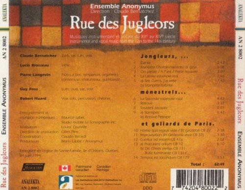 Rue Des Jugleors - Jongleurs, Ménestrels Et Goliards De Paris