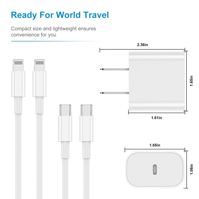 2Pack Apple Certified iPhone Charger Fast Charging, PD USB C Wall Charger Block with Type C to Lightning Cable 6ft Compatible with iPhone 14/14 Plus/13 Pro Max/12/12 Pro/11/iPad 🍁 All In One Marketplace Canada