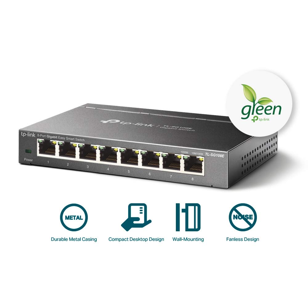 TP-Link 8 Port Gigabit Easy Smart Switch (TL-SG108E) – Managed, Plug & Play, Metal Housing, QoS, VLAN, IGMP, LAG, Desktop/Wall Mount, Limited Lifetime Protection 🍁 All In One Marketplace Canada