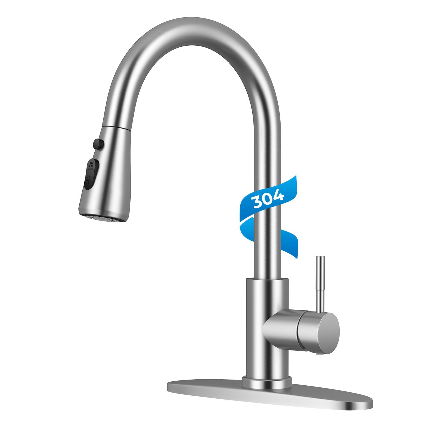 WEWE Pull-Down Kitchen Faucet with Sprayer 3 Modes, High Arc Stainless Steel with Brushed Nickel Finish, for 1 or 3 Hole Kitchen Sinks for Pot Filler, Farmhouse Bar Laundry 🍁 All In One Marketplace Canada