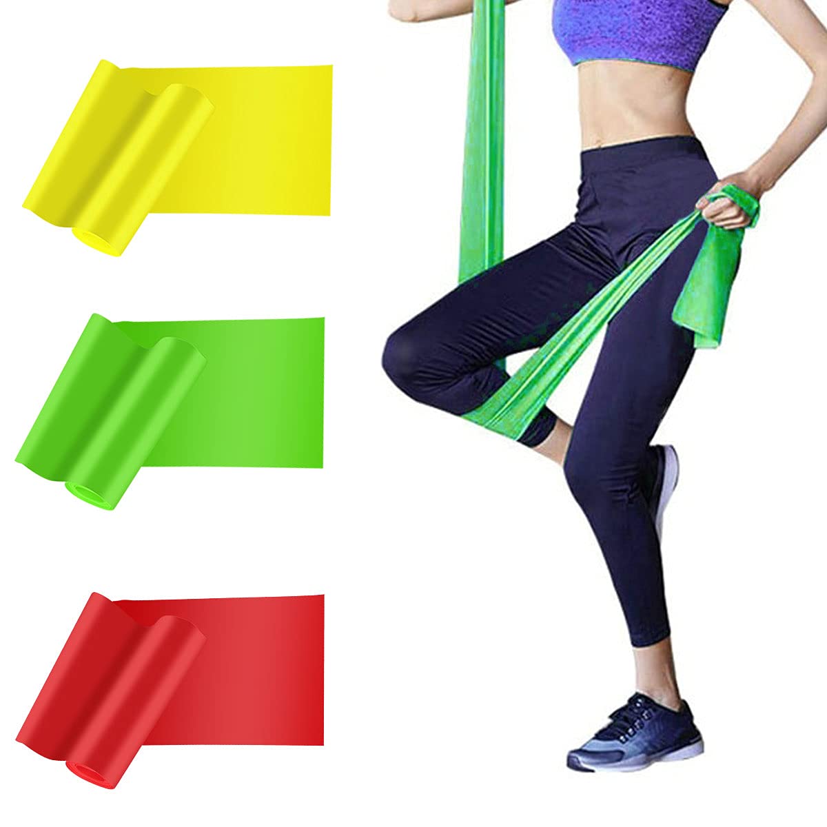 HAIBEI Resistance Bands Elastic Exercise Bands 3 Pack Physical Therapy Tension Band Recovery Band Workout Strength Training Bands for Women, Yoga, Arms,Upper Body and Shoulders (Red Yellow Green) 🍁 All In One Marketplace Canada