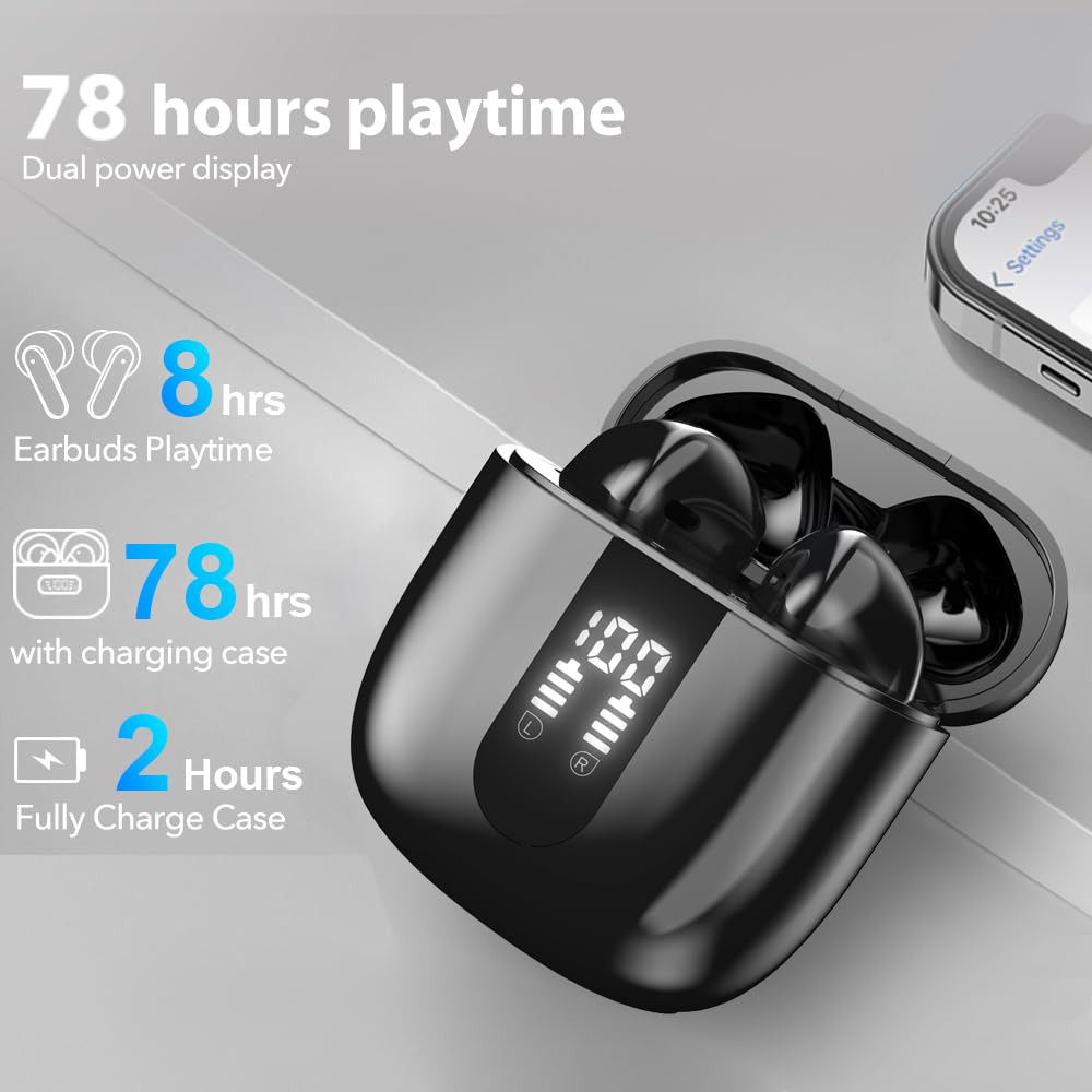JBES Bluetooth Earbuds Wireless Headphones, 60H Deep Bass Ear Buds with 4 Noise Cancelling Microphone, IP5 Waterproof Earphones for iPhone Android Sports audifonos Bluetooth inalambricos (Obsidian) 🍁 All In One Marketplace Canada