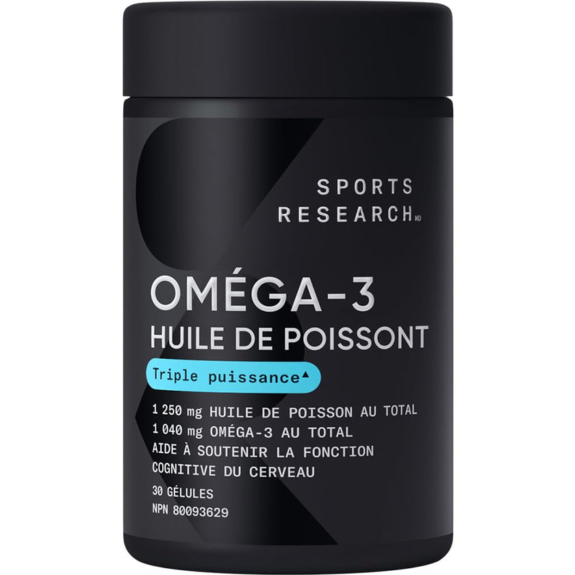 Sports Research® Triple Strength Omega 3 Fish Oil - Burpless Fish Oil Supplement w/EPA & DHA Fatty Acids from Wild Alaskan Pollock - Heart, Brain & Immune Support for Men & Women - 1250 mg, 30 count 🍁 All In One Marketplace Canada