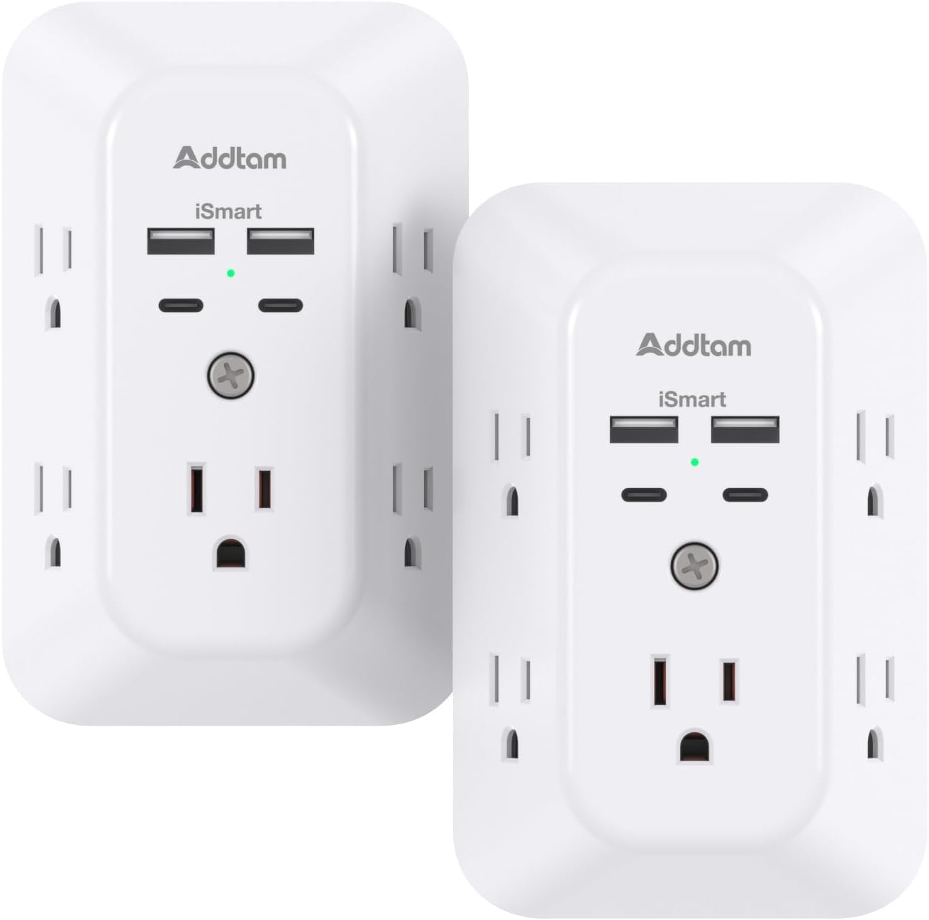 2 Pack USB Wall Charger Surge Protector, Multi Plug Outlet with 5 Outlet Extender and 4 USB Charging Ports (2 USB C Outlet) 3 Sided 1800J Power Bar for Home Travel Office 🍁 All In One Marketplace Canada
