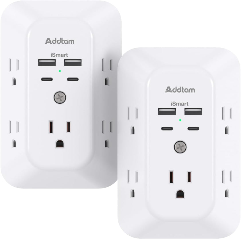 2 Pack USB Wall Charger Surge Protector, Multi Plug Outlet with 5 Outlet Extender and 4 USB Charging Ports (2 USB C Outlet) 3 Sided 1800J Power Bar for Home Travel Office 🍁 All In One Marketplace Canada