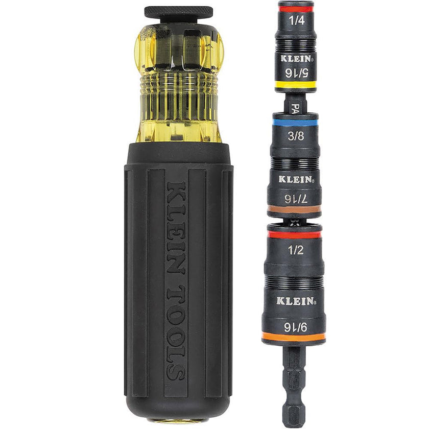 Klein Tools 32910 Impact Driver, 7-in-1 SAE Impact Socket Set with Handle, Flip Socket with 1/4, 5/16, 3/8, 7/16, 1/2 and 9/16-Inch Nut Driver Sizes and 1/4-Inch Bit Holder 🍁 All In One Marketplace Canada