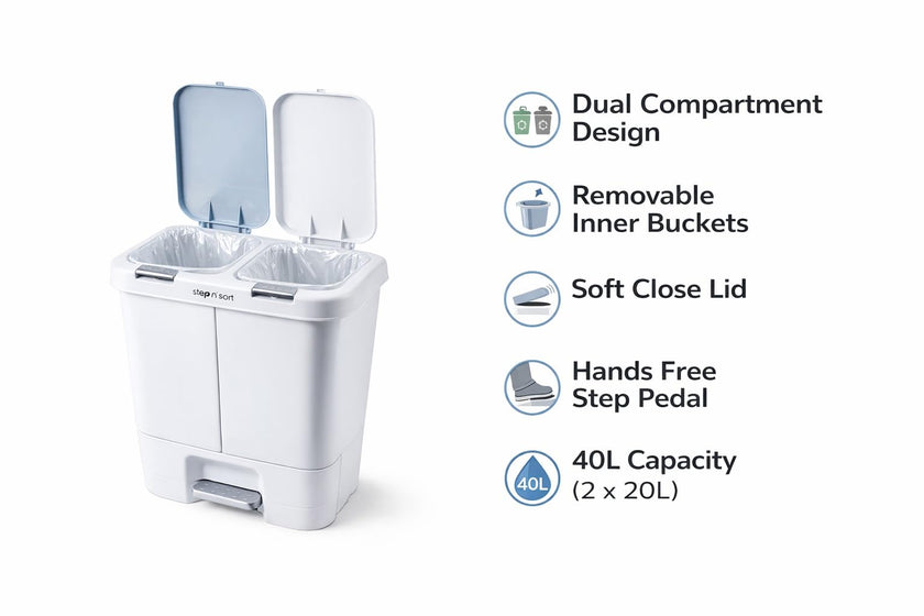 Step N’ Sort 40L Dual Compartment Recycling Bin – Slim Kitchen Waste & Recycling System (2 × 20L) 🍁 All In One Marketplace Canada
