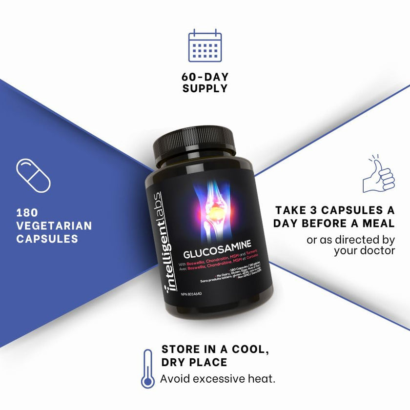 Triple Strength Glucosamine Sulfate Complex 1500mg, With Boswellia, Chondroitin, MSM and Turmeric 🍁 All In One Marketplace Canada