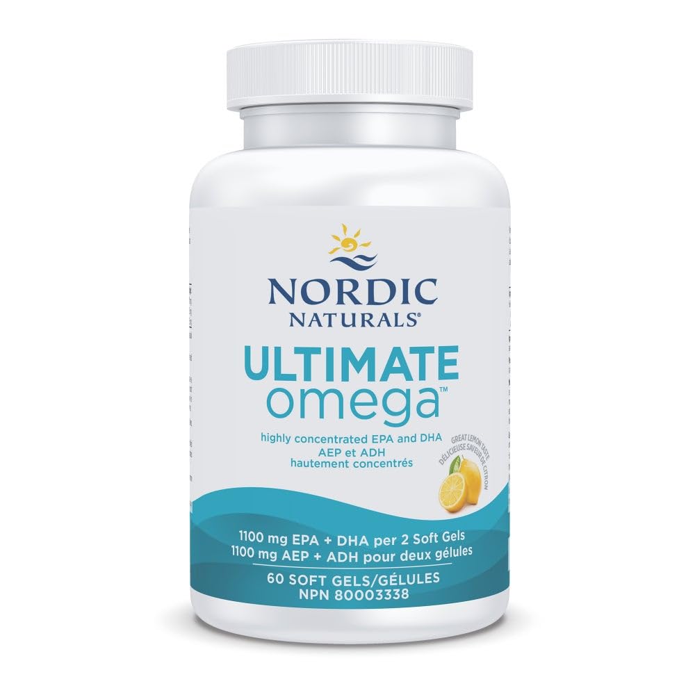 Nordic Naturals Ultimate Omega SoftGels - Omega-3 Supplement, Concentrated Fish Oil With More DHA and EPA, Supports Heart Health, Brain Development and Overall Wellness, Lemon, 60 Count 🍁 All In One Marketplace Canada