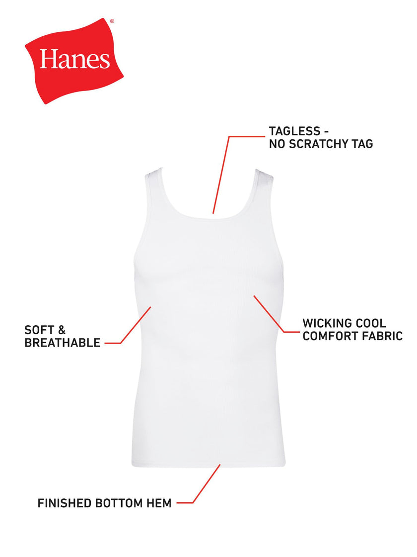 Hanes Men’s Ribbed Tank, Cotton Undershirt Tank, 6-Pack, Assorted, Size Medium 🍁 All In One Marketplace Canada