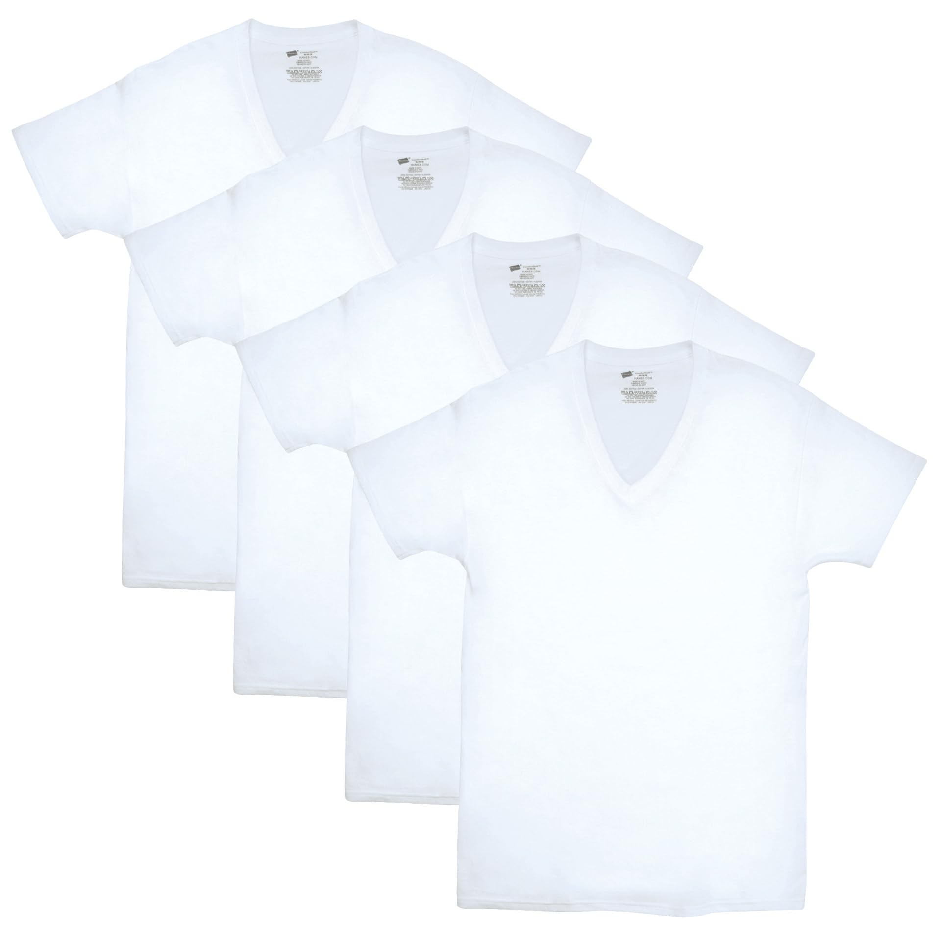 Hanes Men's ComfortSoft 4 Pack FreshIQ Cotton V-Neck T-Shirt, White, Large 🍁 All In One Marketplace Canada
